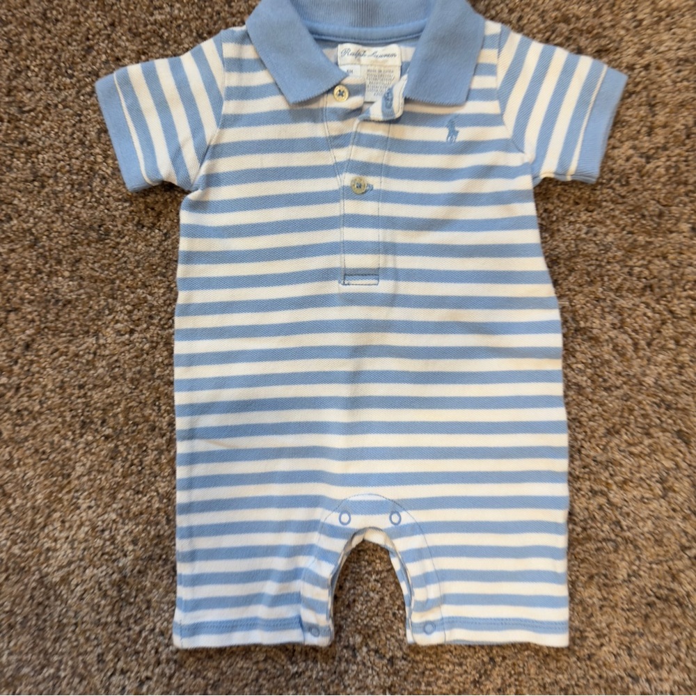 Ralph Lauren Blue and White Striped Romper